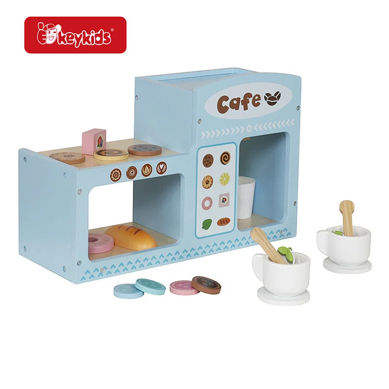 Toddler Pretend Mini Wooden Coffee Shop Toy with Play Food W10A290